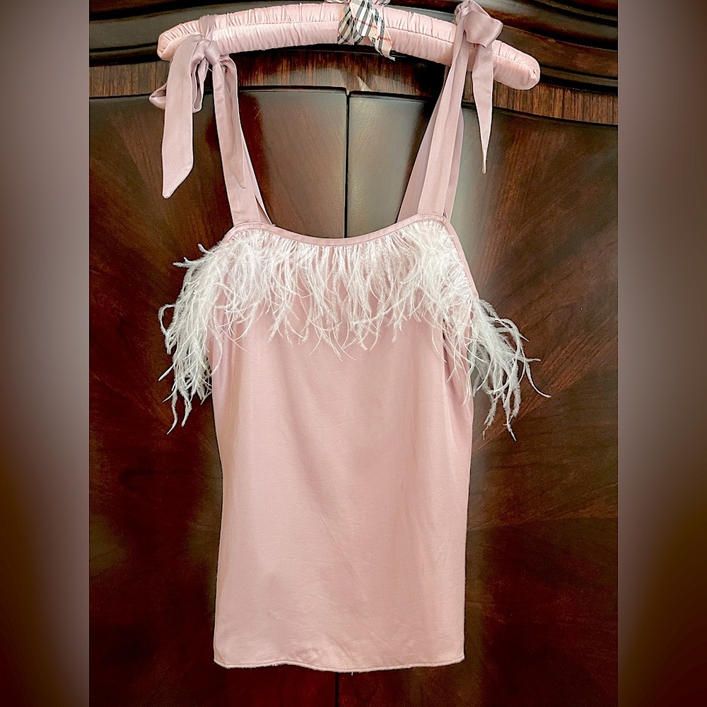 XS Pale pink silk camisole with front feather edge